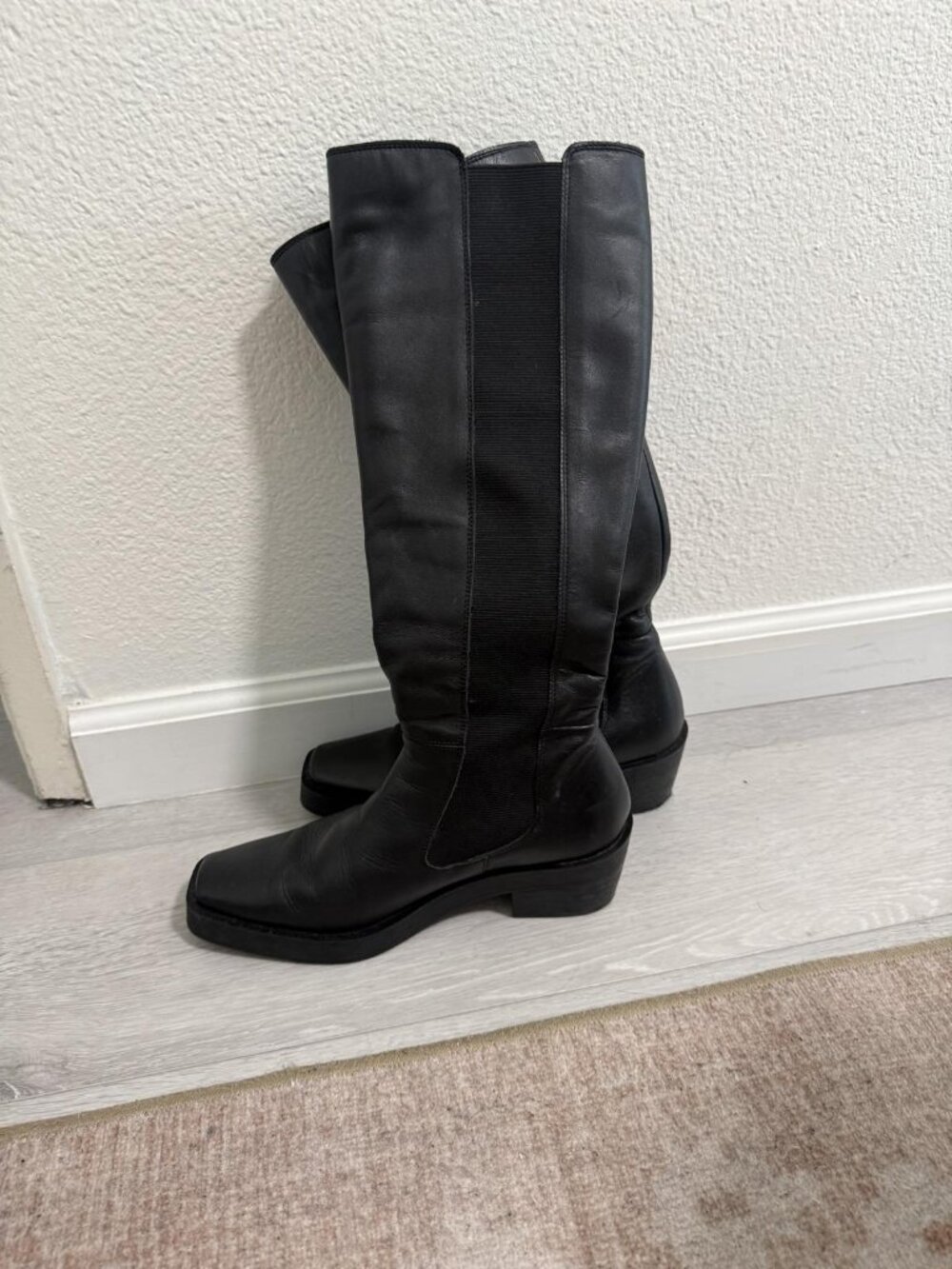 H&M Black Tall Chunky Square-Toe Boots Size EU 38 / US 7